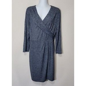 Chicos Dress Womens 2 Large Gray Heathered Surplice Stretchy Faux Wrap